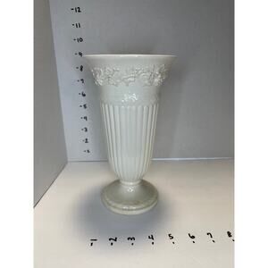 Wedgwood Embossed Queensware Vase, grape & vine motif upper rim Cream